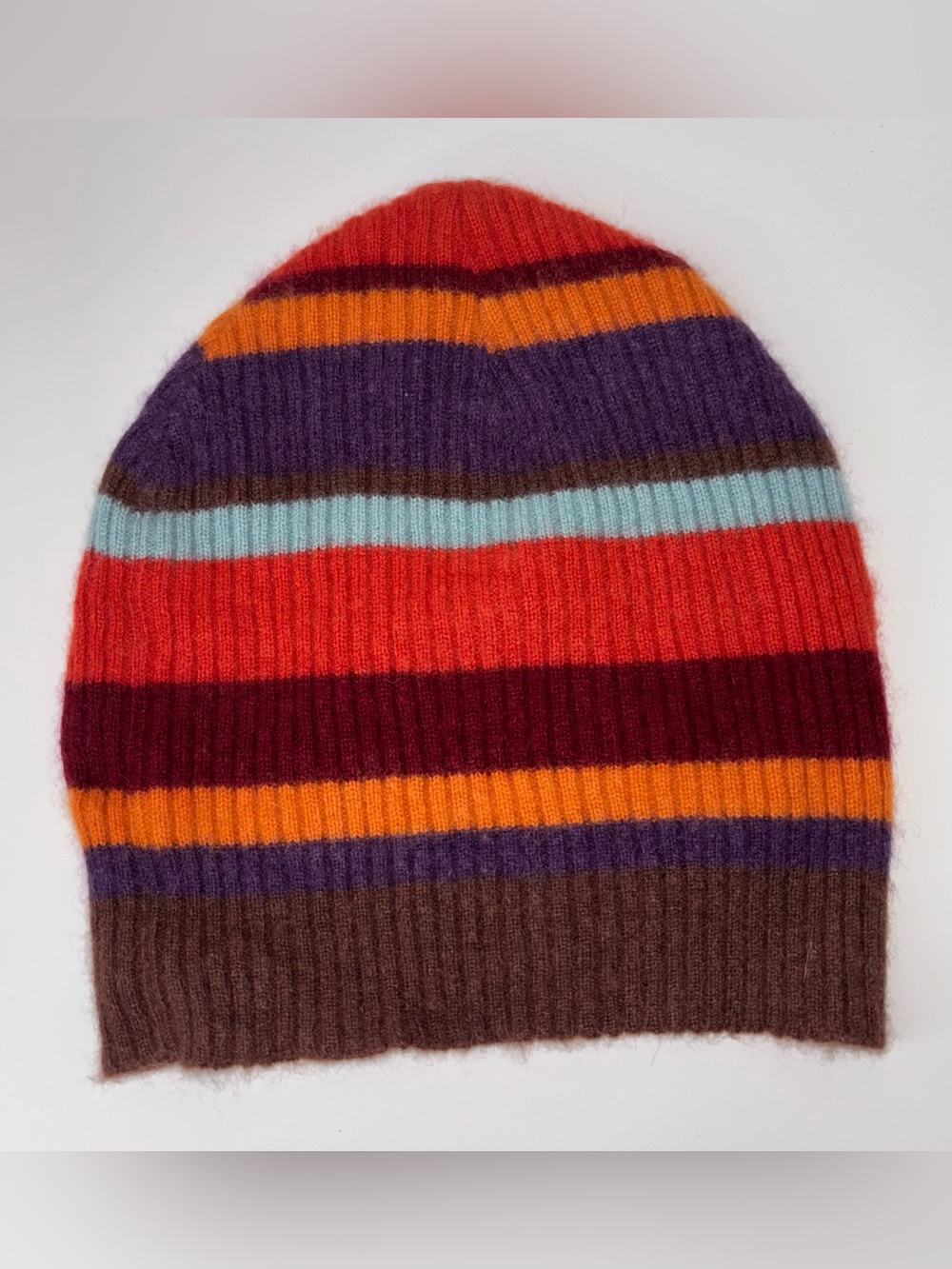 Armand Diradourian Cashmere Ribbed Knit Beanie Hat Stripe Colorful